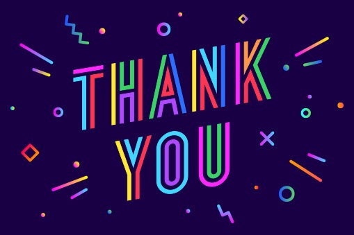 A black background with colorful lines surrounds the words Thank You.