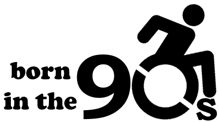 Group for those born in the 90s (Graphic showing wheelchair on the move)