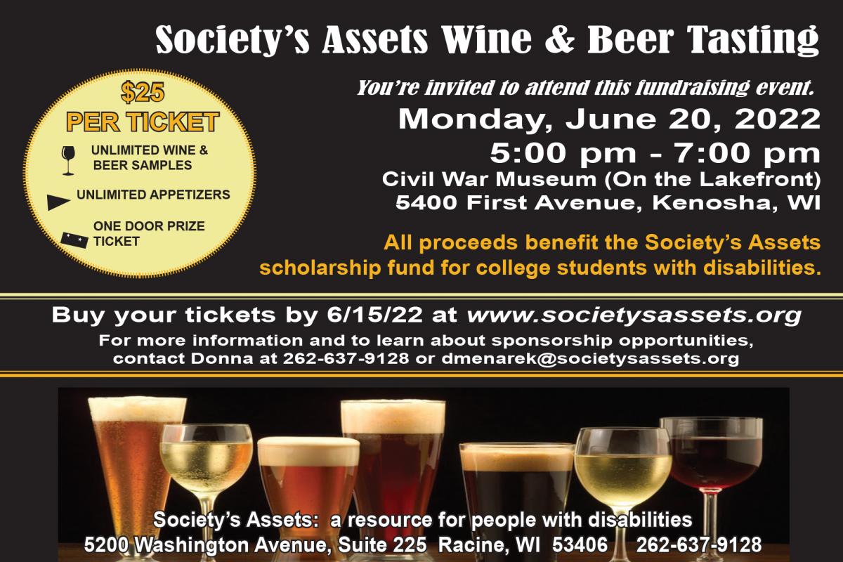 Wine and Beer Tasting Event, June 20, 5 - 7 pm, Kenosha Information at 1-800-378-9128