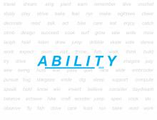 The word ABILITY is boldly centered over action words.